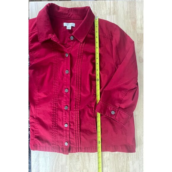 CJ Banks Women's Plus Size 3X Red Shirt Jacket 3/4 Sleeve Button Front - Picture 8 of 8